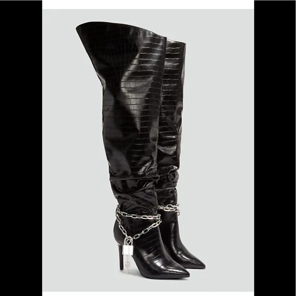 Faux Croc thigh high boots